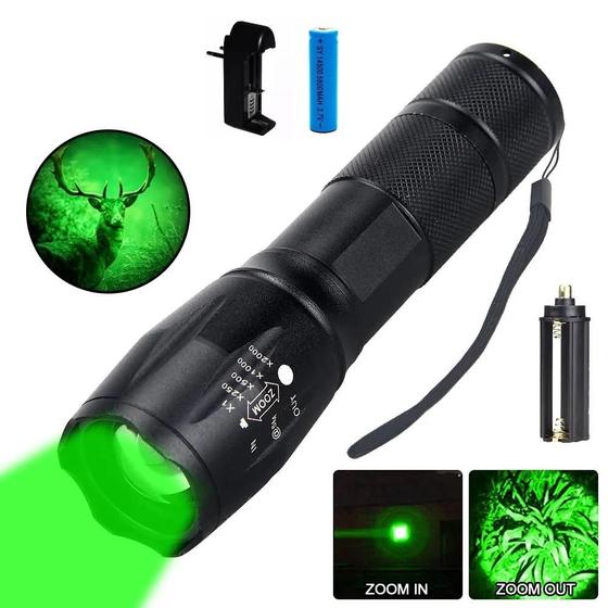 Imagem de Lanterna led verde t6 recarregável para caça pesca alta luz
