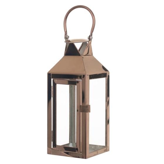 Lanterna Luminária Decorativa em Metal Rosê Gold 26x14 cm D'Rossi