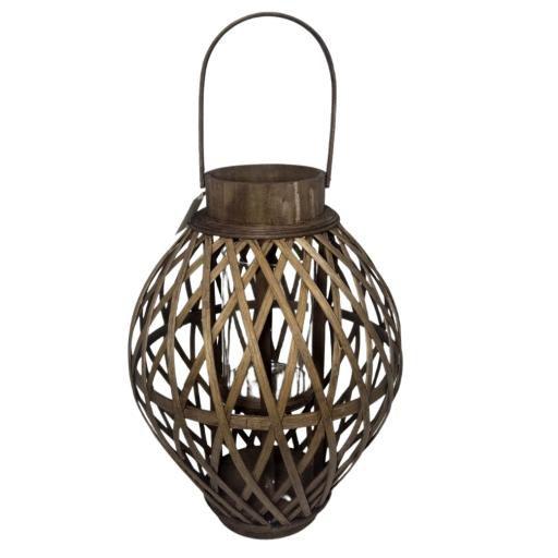 Imagem de Lanterna Luminária Vela Boho Rattan 37cm Brown Marrom C/Alça