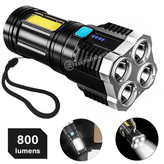 Imagem de Lanterna Multifuncional 4 Leds Recarregável Função Strob 800 lumens - LT8932