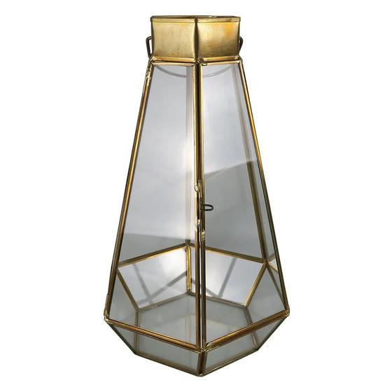 Imagem de Lanterna out geometrica em vidro e metal dourado 26cm