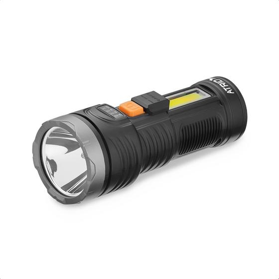 Imagem de Lanterna Recarregável USB de Mão LED 1W 100 lumens + COB 3W 140 Lumens Com Bateria De Lítio Lat 3 Atrio - ES443