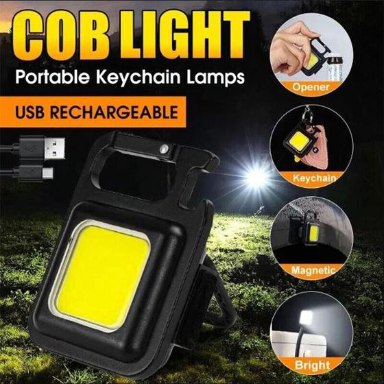 Imagem de Lanterna Tática COB chaveiro recarregável 800 lúmens 3 modos de luz Luz portátil com suporte dobrável abridor de garrafas magnética para pesca camping