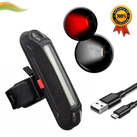 Imagem de Lanterna Traseira Bike Led  Sinalizador Vermelho Branco USB