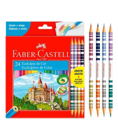 Imagem de Lápis 20 Cores e 4 Cores Faber-Castell Ecolápis 24 Lápis