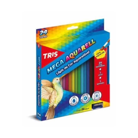 Imagem de Lápis aquarelável Tris com 24 cores + pincel + apontador