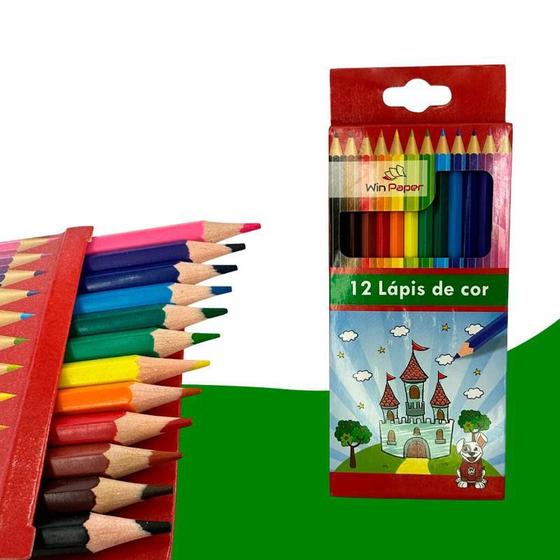 Imagem de Lápis Cor 12 Cores Tons Colorido Pintar Educativo Pintura