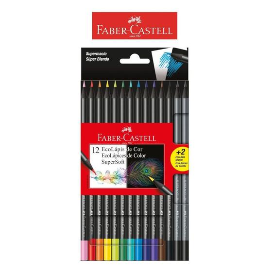 Imagem de Lapis de cor 12 cores ecolapis supersoft +2 lapis grafite - faber-castell