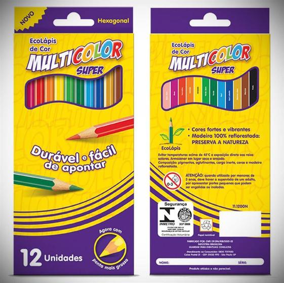 Lápis de Cor 12 Cores Multicolor Menor preço em Lápis de Cor 12 Cores Multicolor