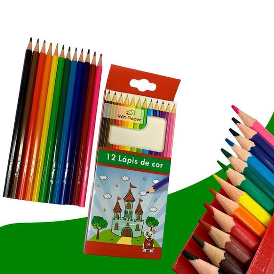 Imagem de Lápis De Cor 12 Cores Tons Caixa Colorido Pintar Educativo Pintura Papelaria Unidades Multicores Pacote Conjunto