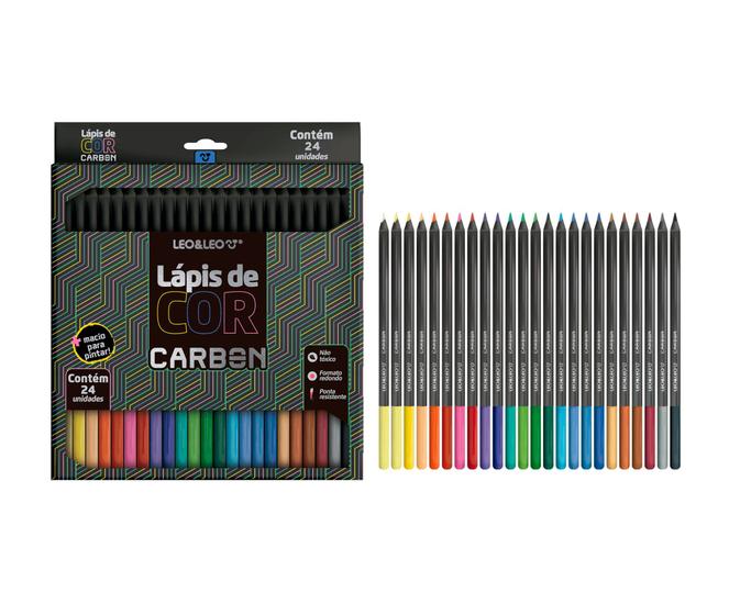 Imagem de Lapis De Cor 24 Cores Carbon Soft Macio Escolar Pintura Leo&Leo