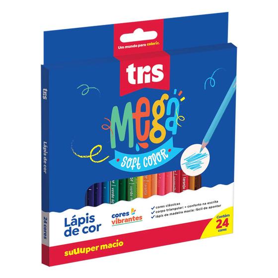 Imagem de Lápis de Cor 24 Cores Triangular Tris Mega Soft Cores Vibrantes Super Macio