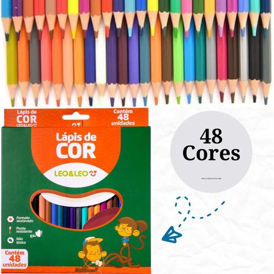 Imagem de Lapis De Cor 48 Cores Leo E Leo Sextavado - Ponta Resistente