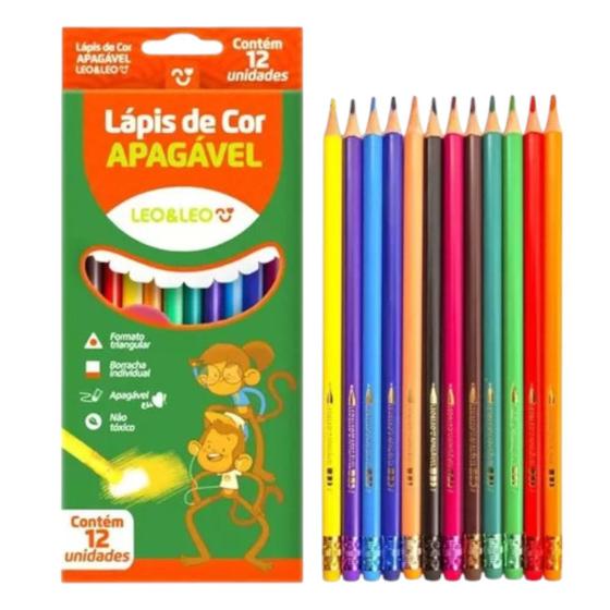 Imagem de Lápis De Cor Apagável Com Borracha Individual 12 Lápis