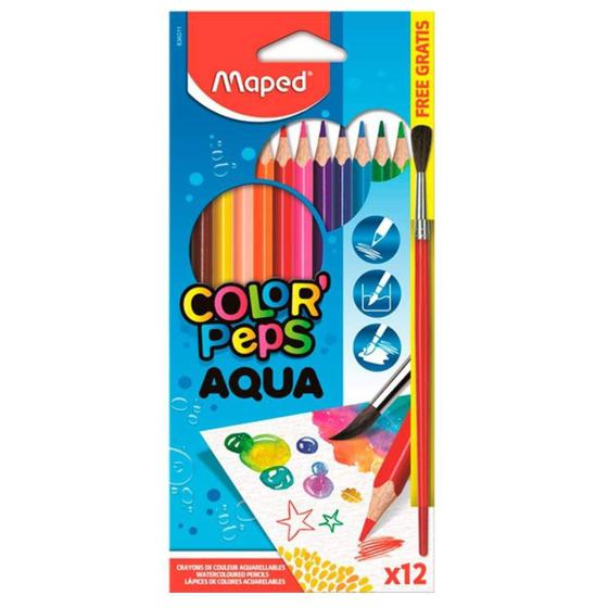 Imagem de Lápis de Cor Aquarela 12 Unidades + Pincel  Maped