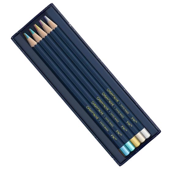 Imagem de Lápis de Cor Caran D'ache Cosmic Blue Metalico C/10 Cores