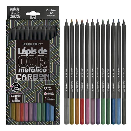 Imagem de Lápis de Cor Carbon 12 Cores Metálicas Redondo Leo&Leo