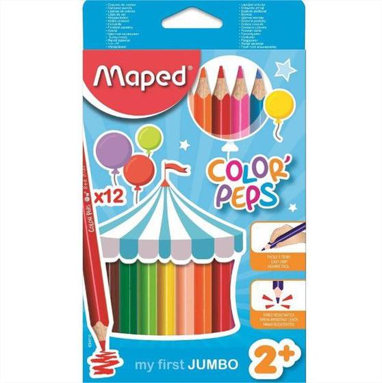 Imagem de Lápis De Cor Color Peps Jumbo Ponta Grossa 12 Cores Infantil Escolar Maped