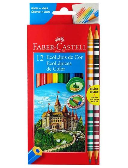Imagem de Lápis de cor ecolápices Faber castell 12 cores + 2 ecolapices bicolor