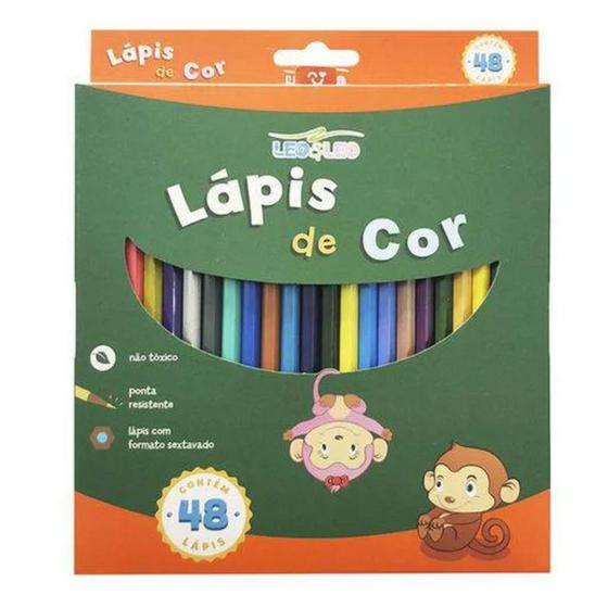 Imagem de Lápis De Cor Escolar Desenho 48 Cores Barato Leo&ampleo - Leo&Leo