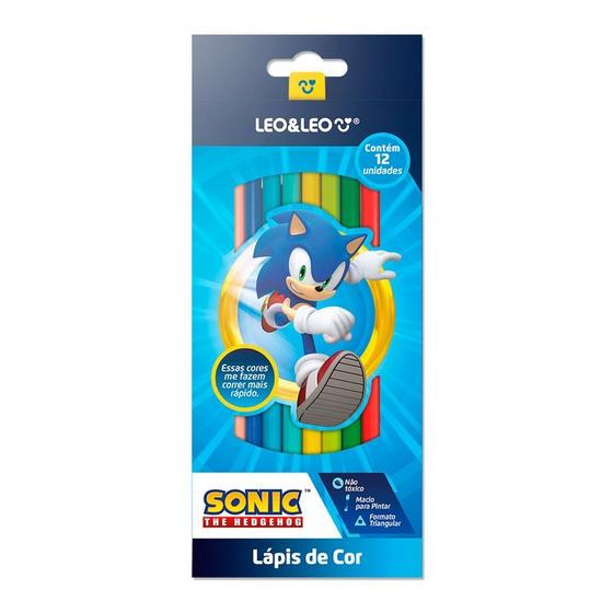 Imagem de Lápis de Cor Escolar Personagem Sonic 12 Cores Triangular