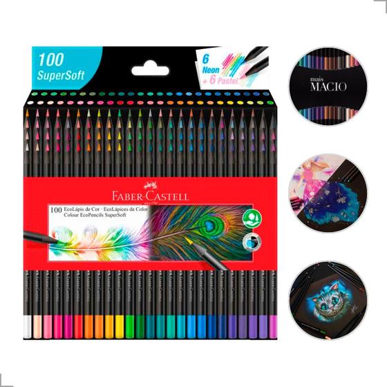 Imagem de Lapis de Cor Faber Castell 100 Cores Supersoft Kit Artístico Profissional