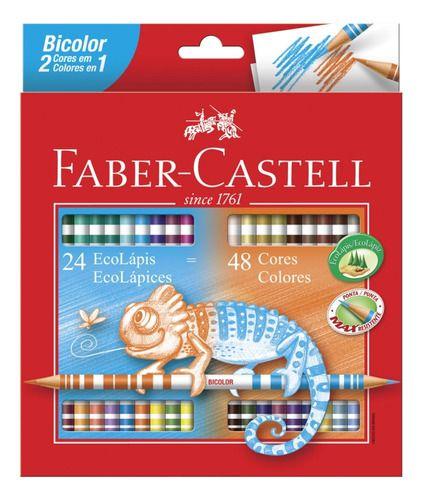 Imagem de Lápis De Cor Faber Castell Bicolor 24 Lápis 48 Cores Escolar