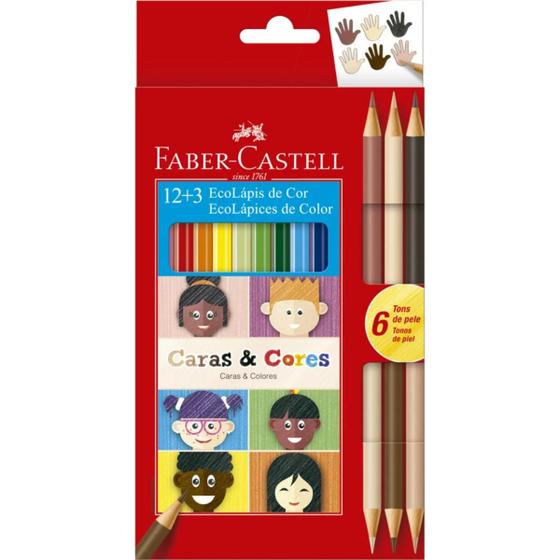 Imagem de Lápis de cor Faber Castell com 12 cores + 3 tons de pele duo
