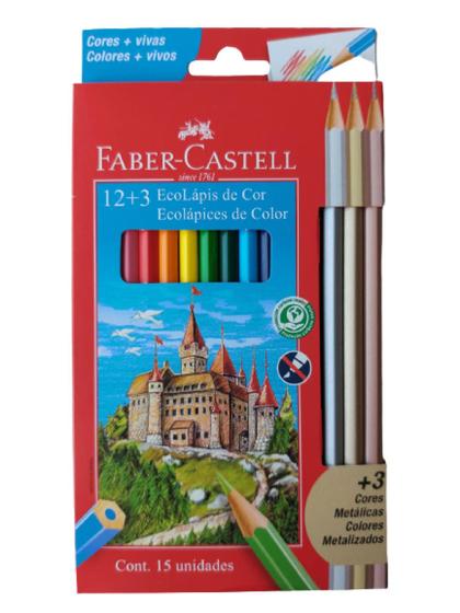 Imagem de Lápis de cor Faber Castell eco lápis com 12 cores+3 metálicos