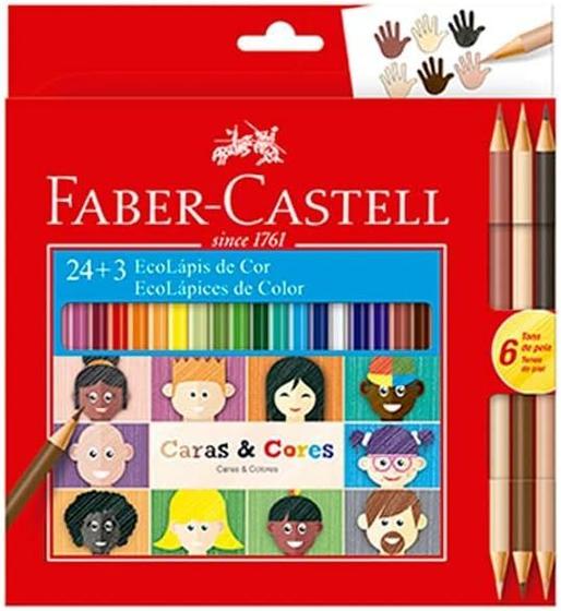 Imagem de Lapis de Cor, Faber-Castell, Ecolapis Caras & Cores, 24 Cores + 3 Tons de Pele
