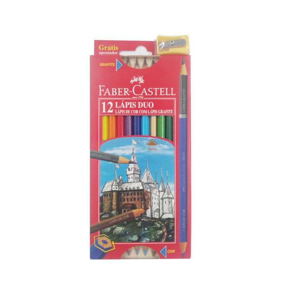 Imagem de Lápis de Cor Faber Castell Sextavado com 12 Lápis Duo e Apontador