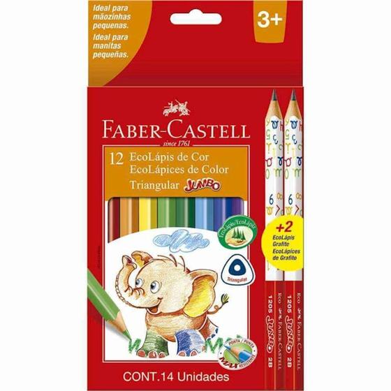 Imagem de Lápis de cor faber castell triangular jumbo 12 cores + 2 eco lápis grafite (3520)