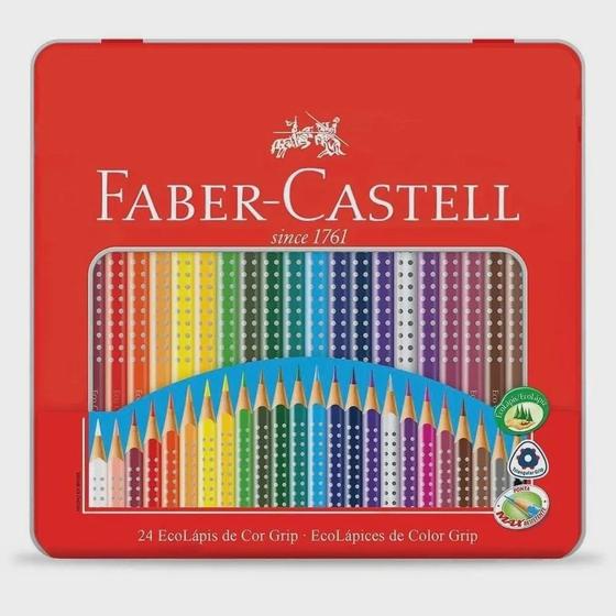 Imagem de Lapis De Cor Grip Com 24 Cores Com Estojo Lata Faber Castell
