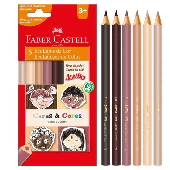 Imagem de Lápis de Cor Jumbo, 6 cores, caras & cores, Faber-Castell