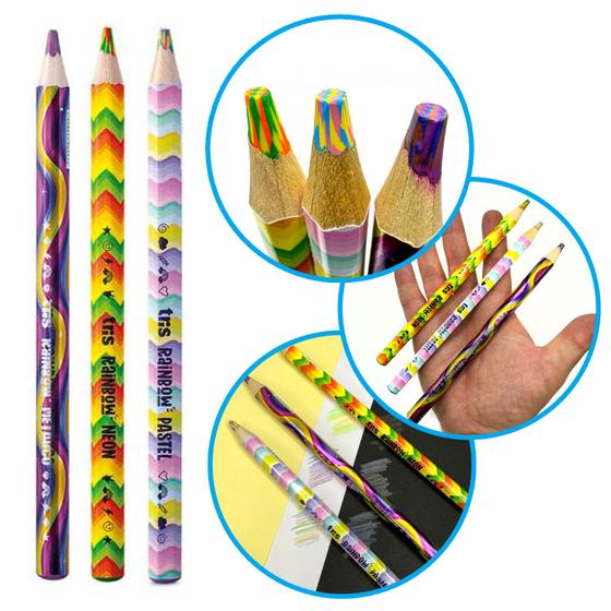 Imagem de Lapis de Cor Jumbo Kit 3 Uni Rainbow Arco Iris Multicor Tris