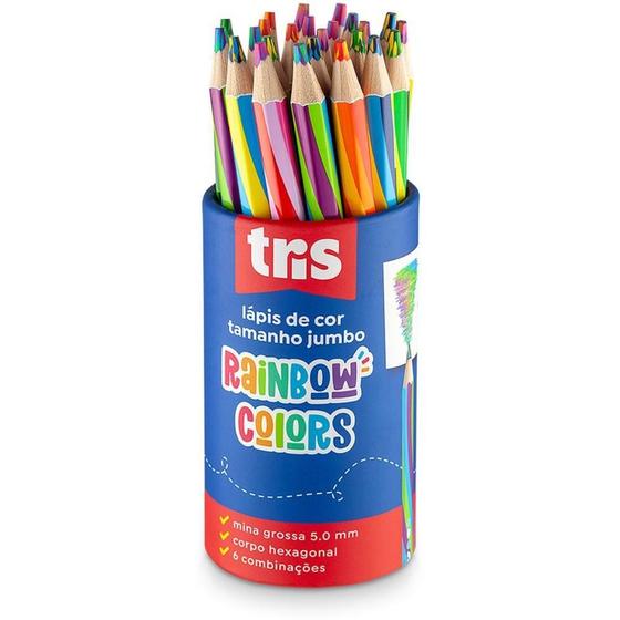 Imagem de Lápis de COR Jumbo TRIS Rainbow - 6 Combinações de COR - Pote com 24 Unidades