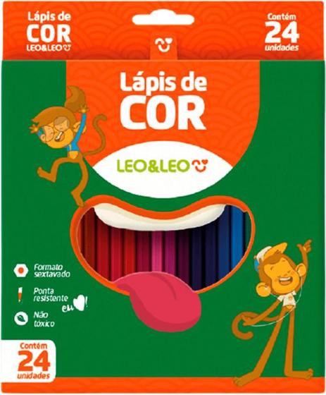 Imagem de Lápis de cor Leo & Leo redondo com 24 cores, ponta resistente, não tóxico.