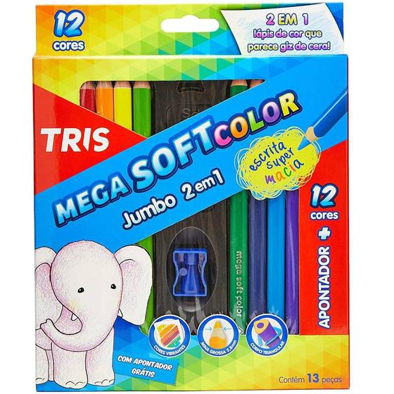 Imagem de Lapis De Cor Mega Soft Color 12 Cores Jumbo 2 em 1 Tris