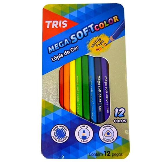 Imagem de Lápis de Cor Mega Soft Colors 12 Cores + Estojo Metal - Tris