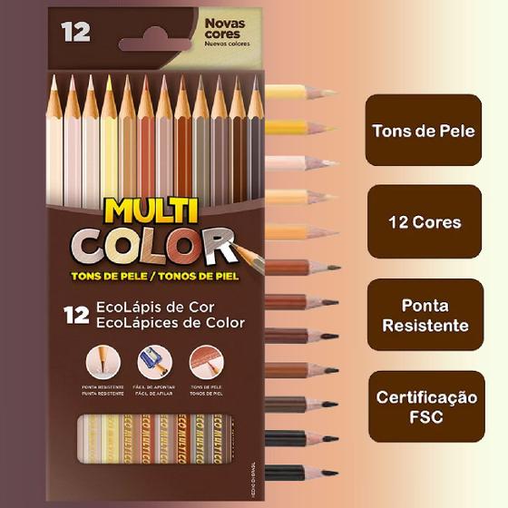 Imagem de Lápis de Cor Multicolor Super 12 Cores Tons de Pele