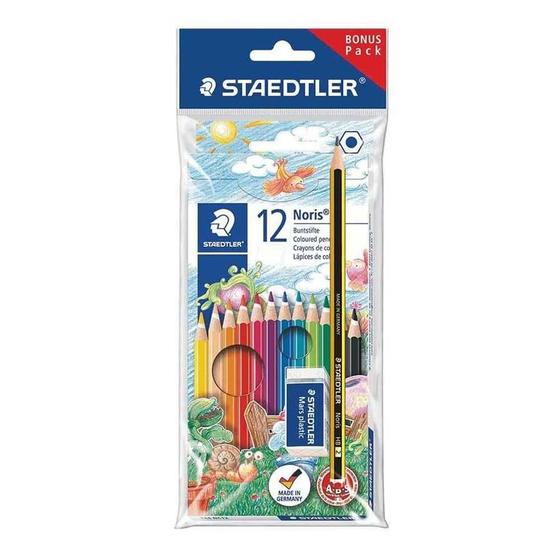 Imagem de Lápis de Cor Noris Club 12 Cores - Bônus Pack: 1 Lápis HB e 1 Borracha Mars Plastic - Staedtler