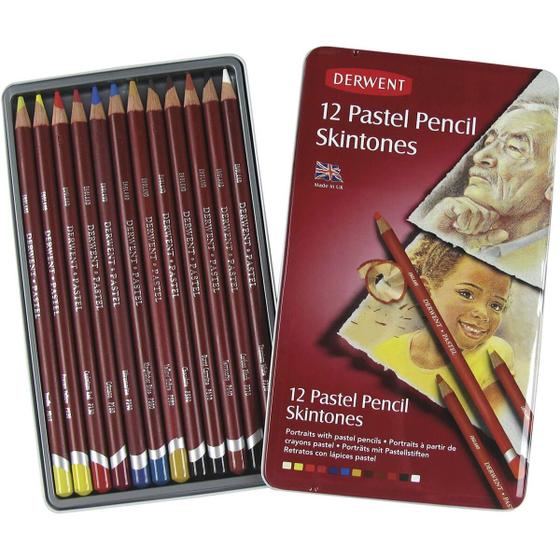 Imagem de Lápis de Cor Pastel Tons de Pele 12 Cores Estojo Lata