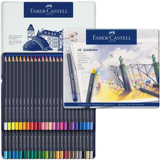 Imagem de Lápis de Cor Permanente Goldfaber Faber-Castell Estojo Metálico com 48 cores - Ref 114748