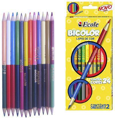 Lápis de cor redondo bicolor - 24 cores Menor preço em Lápis de cor redondo bicolor - 24 cores