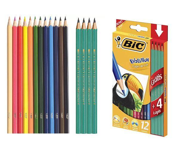 Imagem de Lápis de Cor Sextavado Bic Revolution Com 12 Lápis Coloridos e 4 Lápis Preto HB2