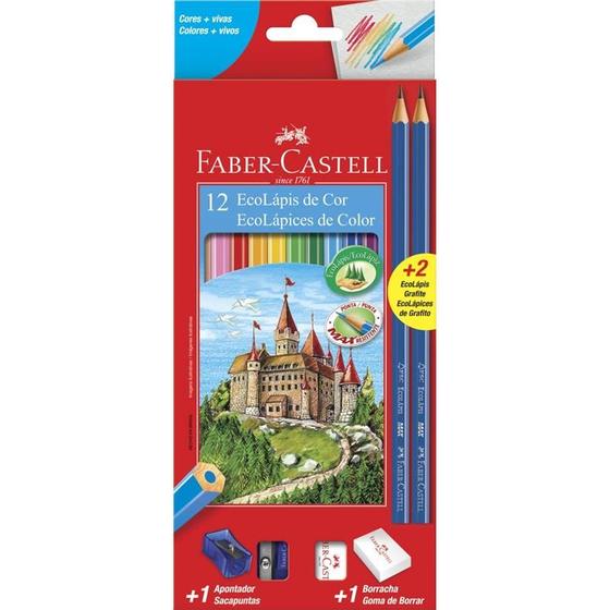 Imagem de Lapis de cor sextavado ecolapis 12 cores c/kit faber-castell