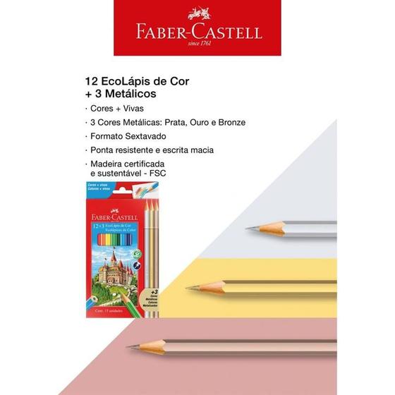 Imagem de Lapis de cor sextavado ecolapis 12cores 3metalicos faber-castell