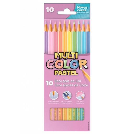 Imagem de Lápis de Cor Sextavado Estojo com 10 cores Pastéis - Multicolor