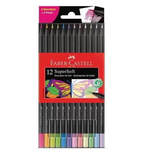 Imagem de Lapis de cor supersoft neon e pastel faber-castell c/ 12 cores