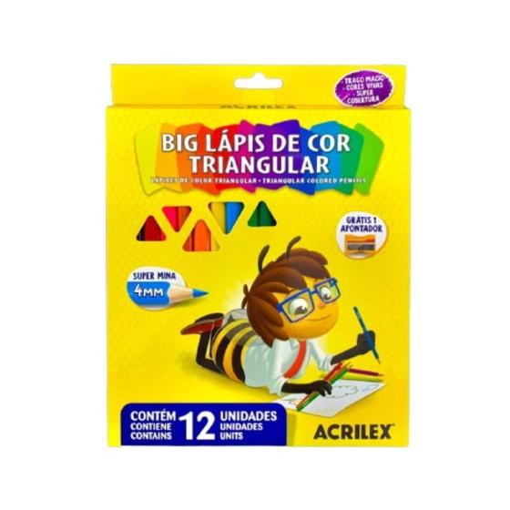 Imagem de Lápis de Cor Triangular Big Acrilex 12 Cores com Apontador para Criar Desenhos Divertidos